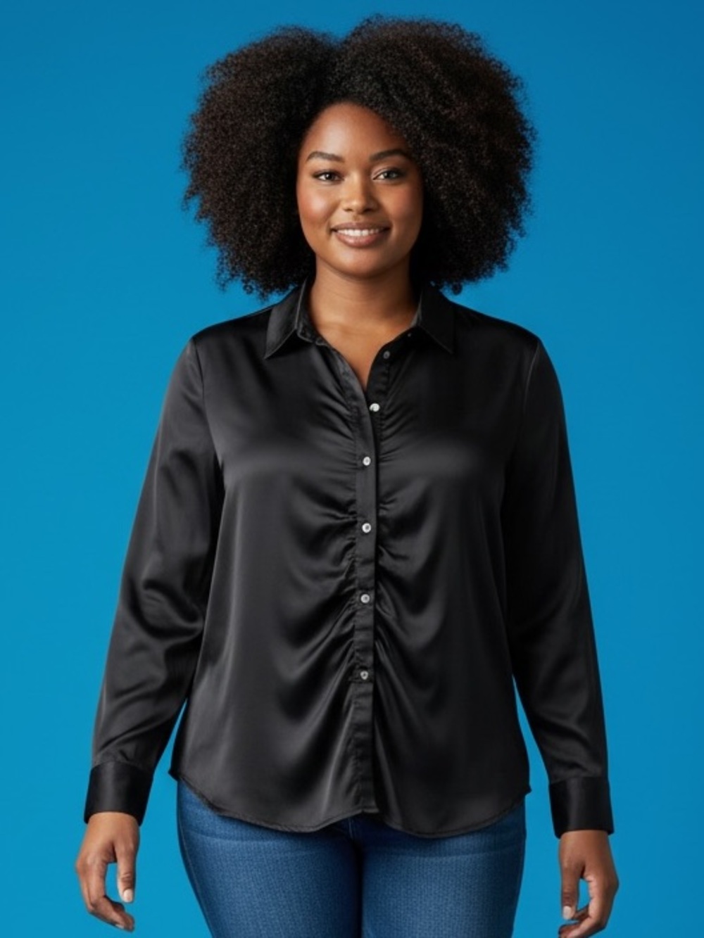 GAP Black Satin Button-Front Shirt